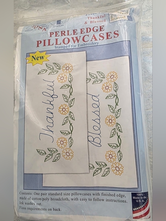 Jack Dempsey Needle Art Other - Perle Edge Pillowcases "Thankful" & "Blessed" Stamped For Embroidery With Floss